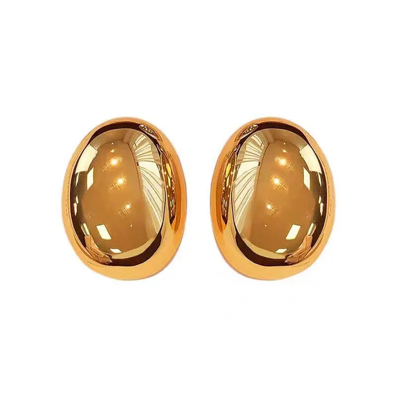 Vintage Metal Big Gold Irregular Oval Stud Earrings for Women Goth Geometric Earring Bijoux