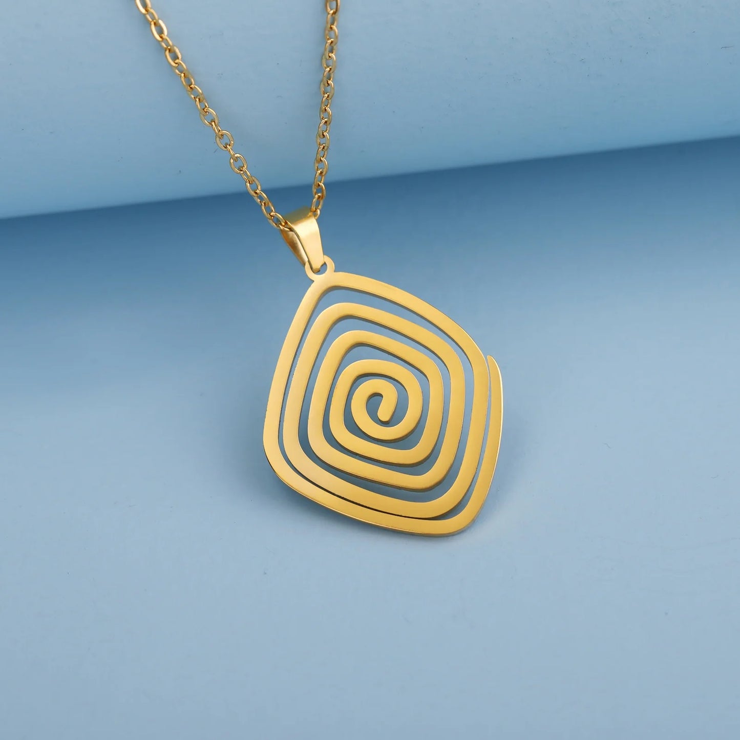 Spiral Swirl Pendant Necklace Stainless Steel Gold Color Neck Chains Choker Fashion Geometric Jewelry Gift for Women