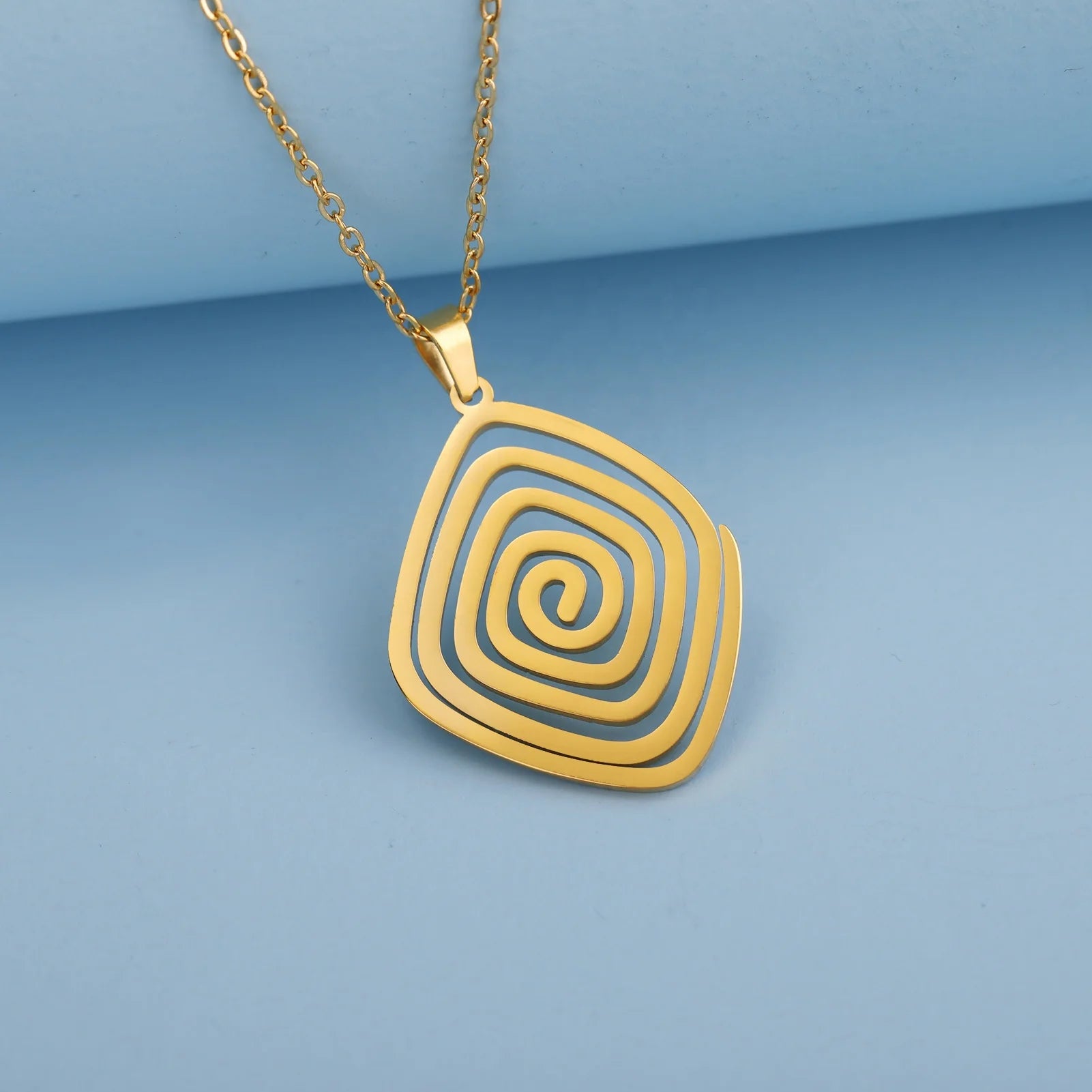 Spiral Swirl Pendant Necklace Stainless Steel Gold Color Neck Chains Choker Fashion Geometric Jewelry Gift for Women