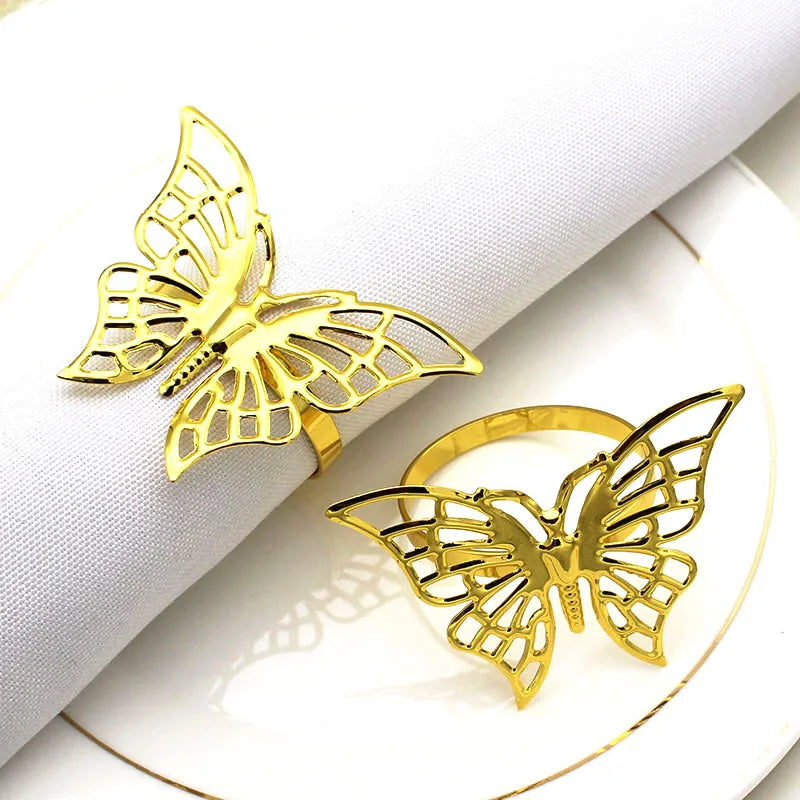 Ychon Butterfly Design Alloy Napkin Rings Holder with Gold Buckle for Hotel Tables Modern Style for Holiday Parties & Wedding