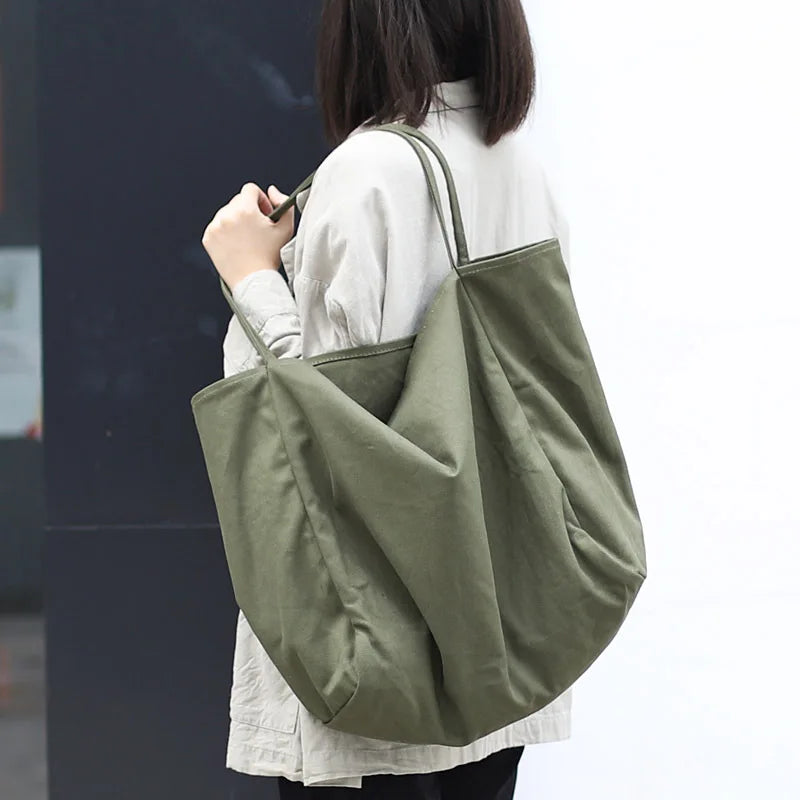 2025 HX Medium Size Artistic Canvas Casual Retro Style Solid Color Folding Shoulder Bag Portable Shopping Bag Made China Mode