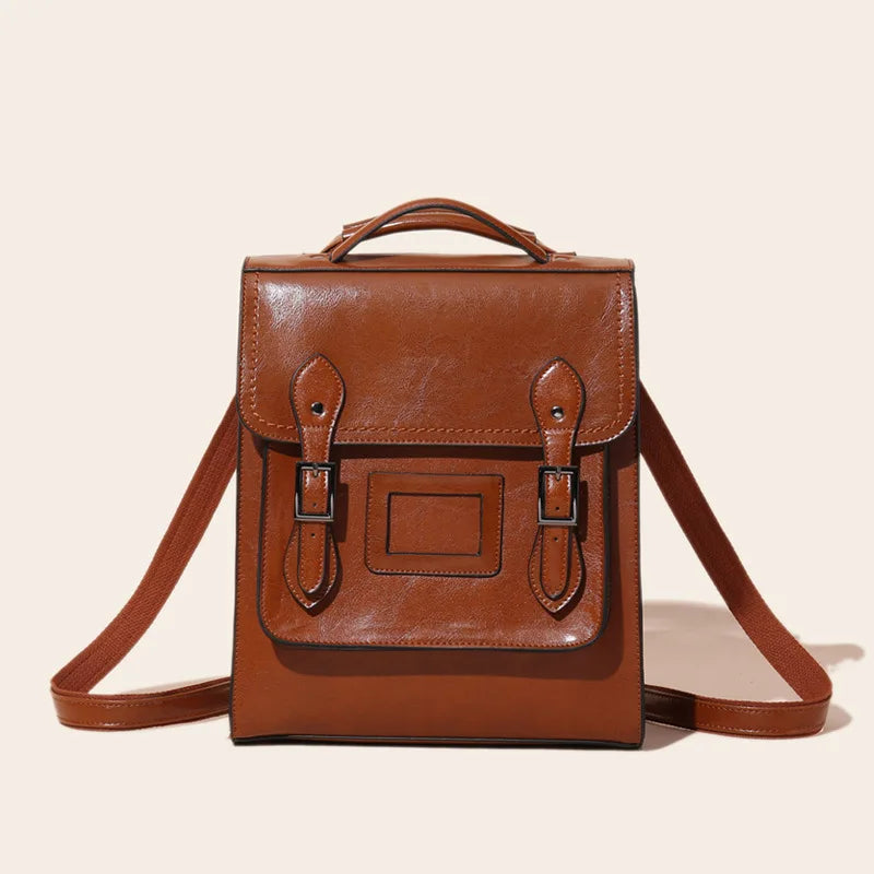 Brown Black White Oil Wax Genuine Leather Backpack Zipper Closure Popular Vintage Daily Bag for Women Big Capacity Fashion Co