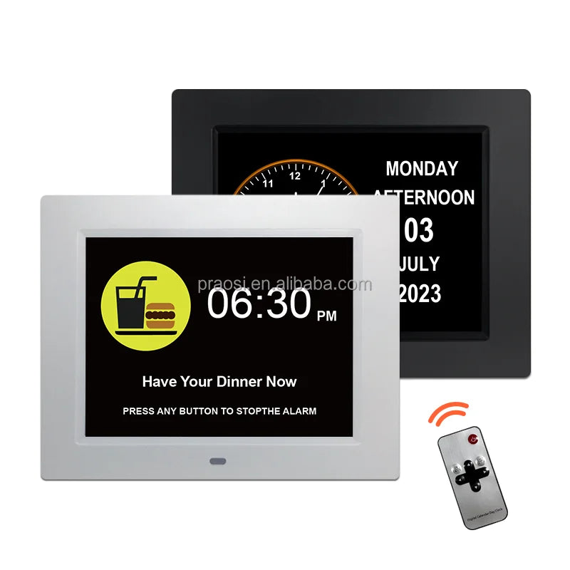 2024 Pros 8 Inch Digital Calendar Alarm Clock With Day Date Month Year Temperature Wall Desk Clock for Senior Dementia Alzhei