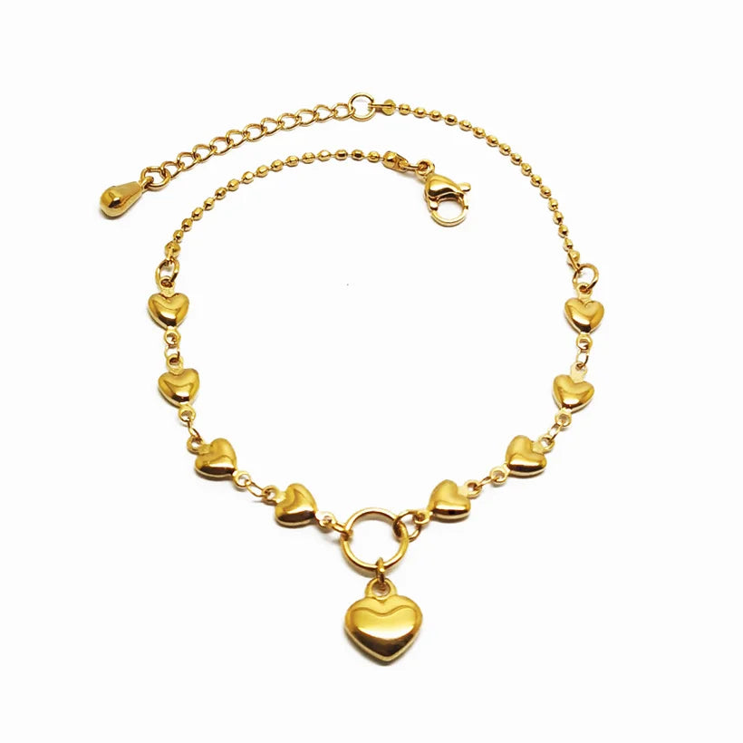 Fashion Dainty Stainless Steel Heart Charm Link Chain Anklet Bracelet Women Tiny Feet Jewelry 14K 18K Gold Plating Heat Ankle
