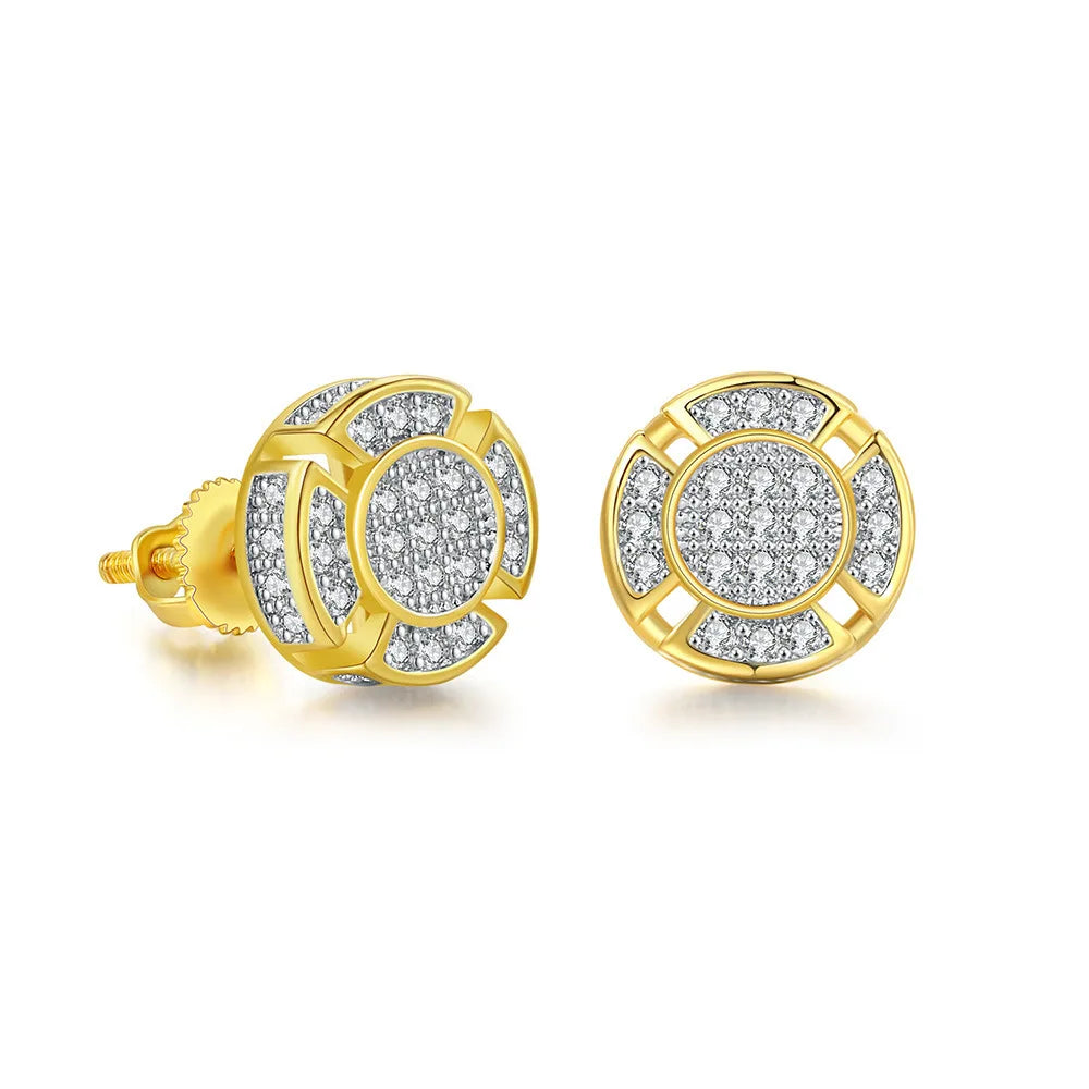 Rock Hip Hop Earrings for Women's Iced Out Shiny Cubic Zirconia Stone Screw Stud Earrings Hippie Homme Jewelry Male Gift