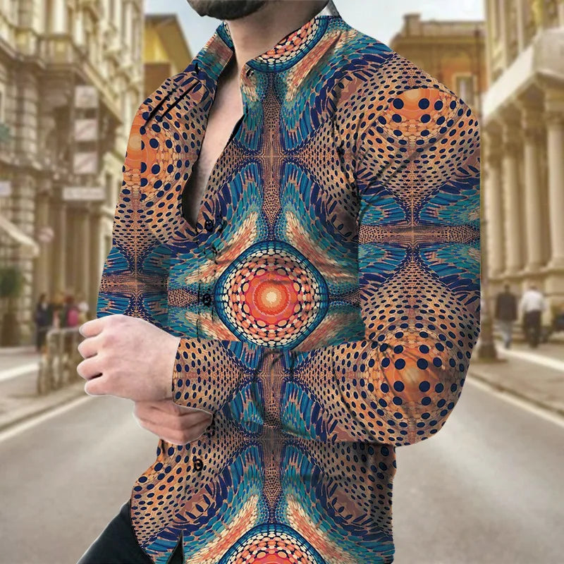 New Arrival Digital Print Floral Turn-down Collar Shirt for Men