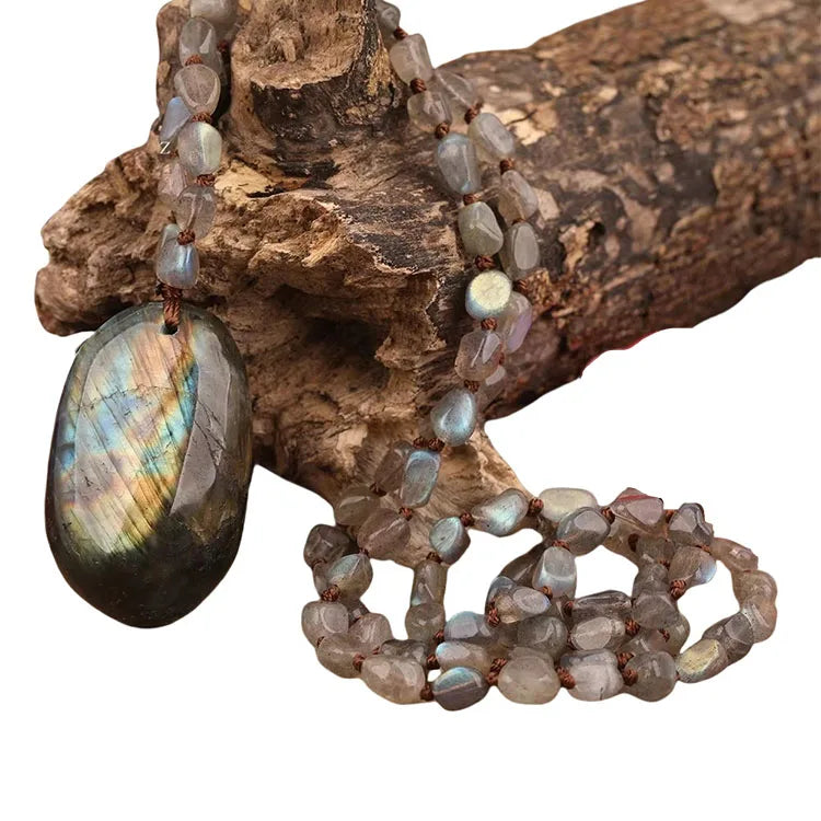 Slab Slice Labradorite Necklace  Healing Chip Beads Crafts Labradorite Pendant Mala Necklaces