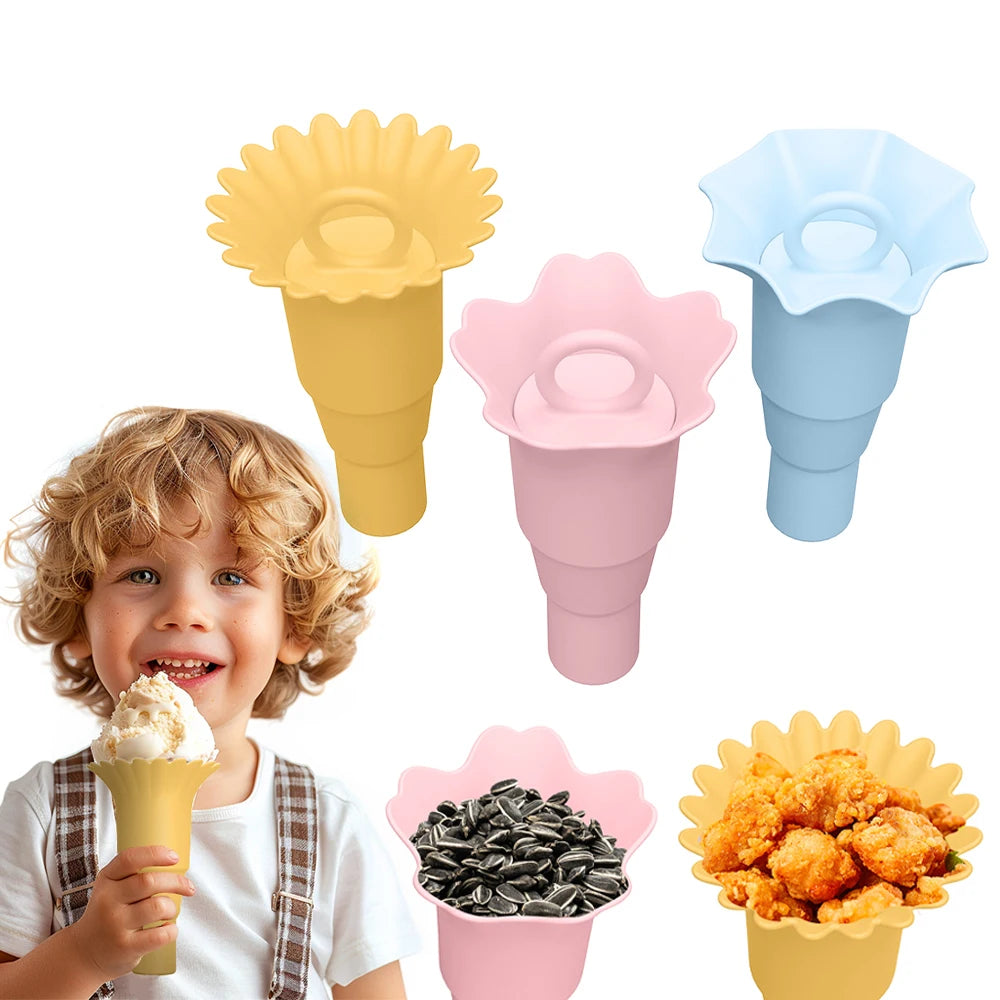 Bpa Free Reusable Food Grade Silicone Ice Cream Holder Cone Shaped Eco-Friendly Ice Cream Tools with Ice Cream Sticks