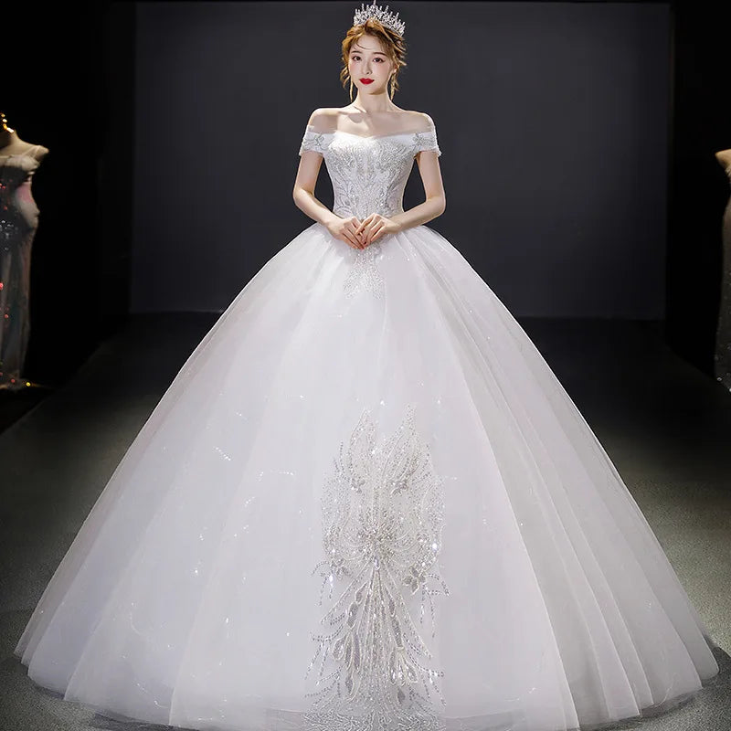 2024 Cheap Plus Size Wedding Dresses With Lace Applique Ivory Off Shoulder Beaded Crystals Tulle African Country Wedding Gown