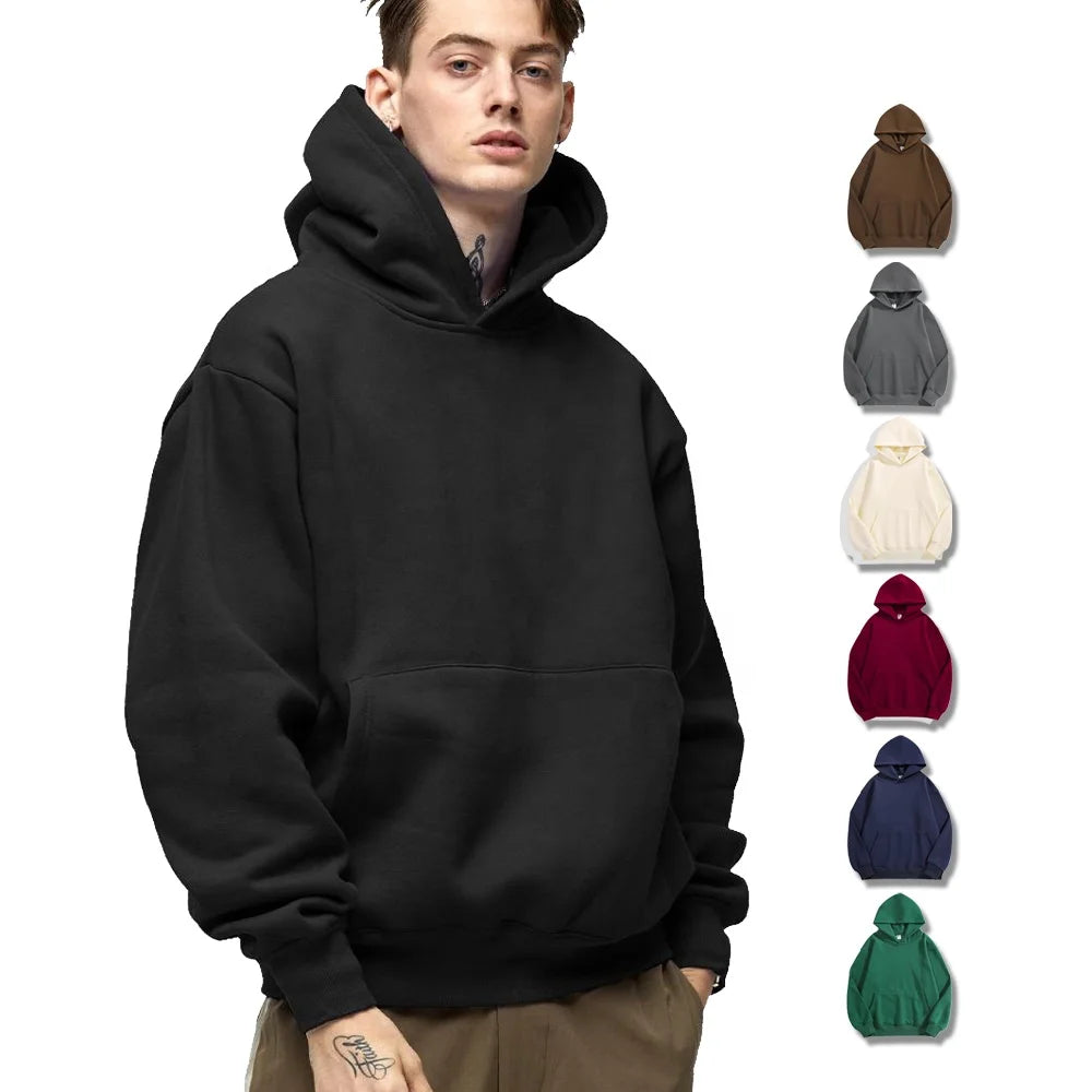 Men's 100% Cotton 500gsm Blank Heavy Weight Thick Printing logo Drop Shoulder Flock Hoodies Sweatshirt Custom Print Hoodie Me