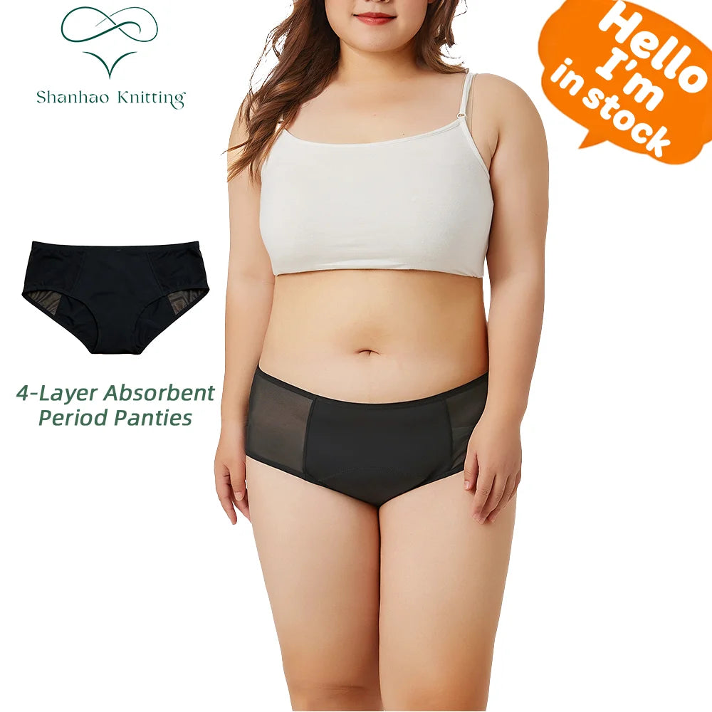 Shanhao OEM Washable Leak-proof Underwear Plus Size Mesh Menstrual Panties Organic Cotton Period Panties for Women