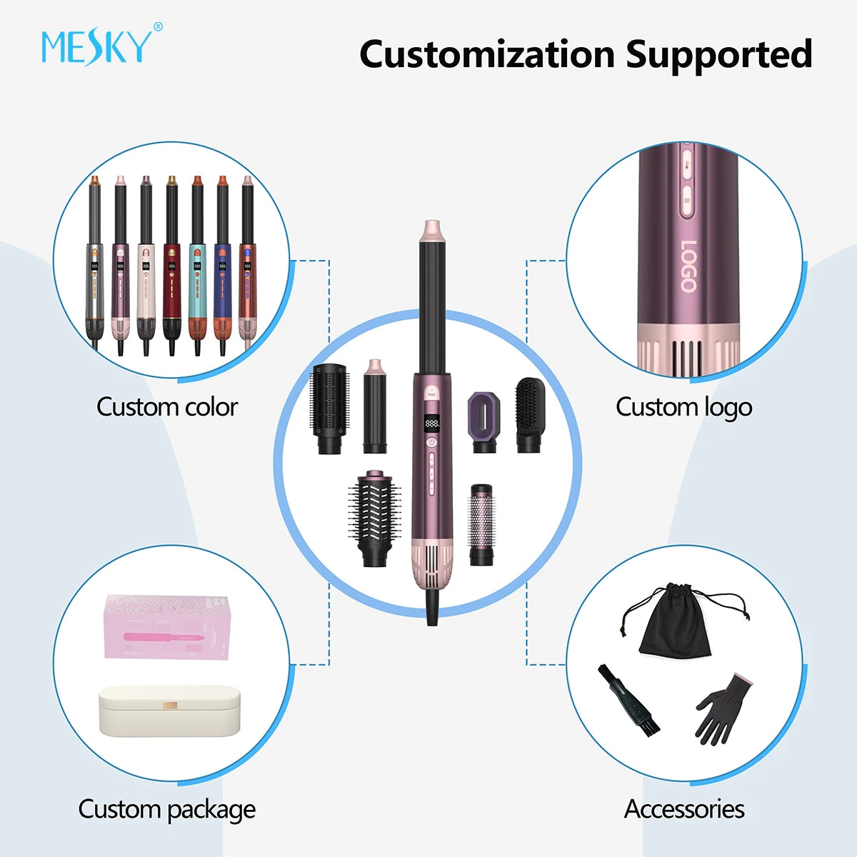 Hair Blow Dry Roller Brushes Hair-straightener Dry Brush Curly Hair Round Customised Hot Comb Set with Blow Brush