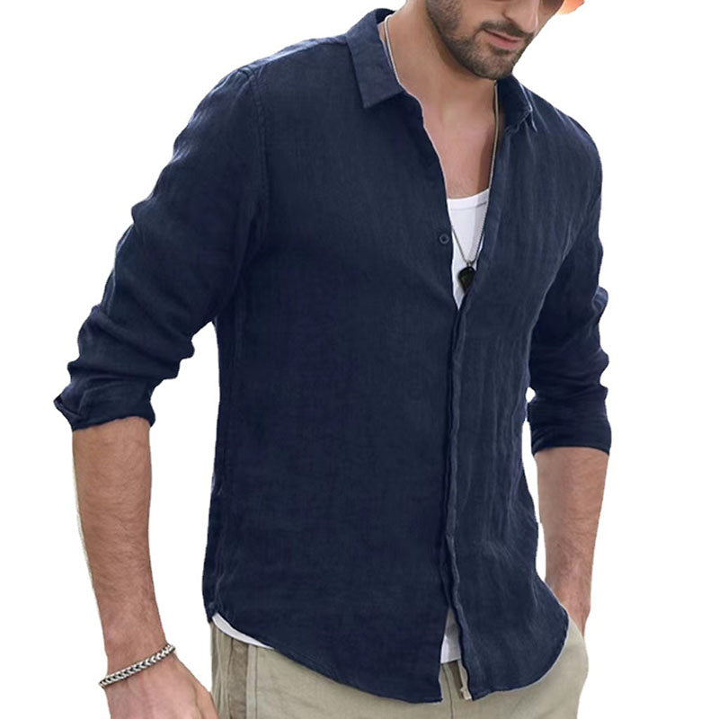RNSHANGER Summer Blank Men Dress Shirts Custom Logo Vintage Loose Fashion Cotton Linen Long Sleeve Casual Shirts for Men
