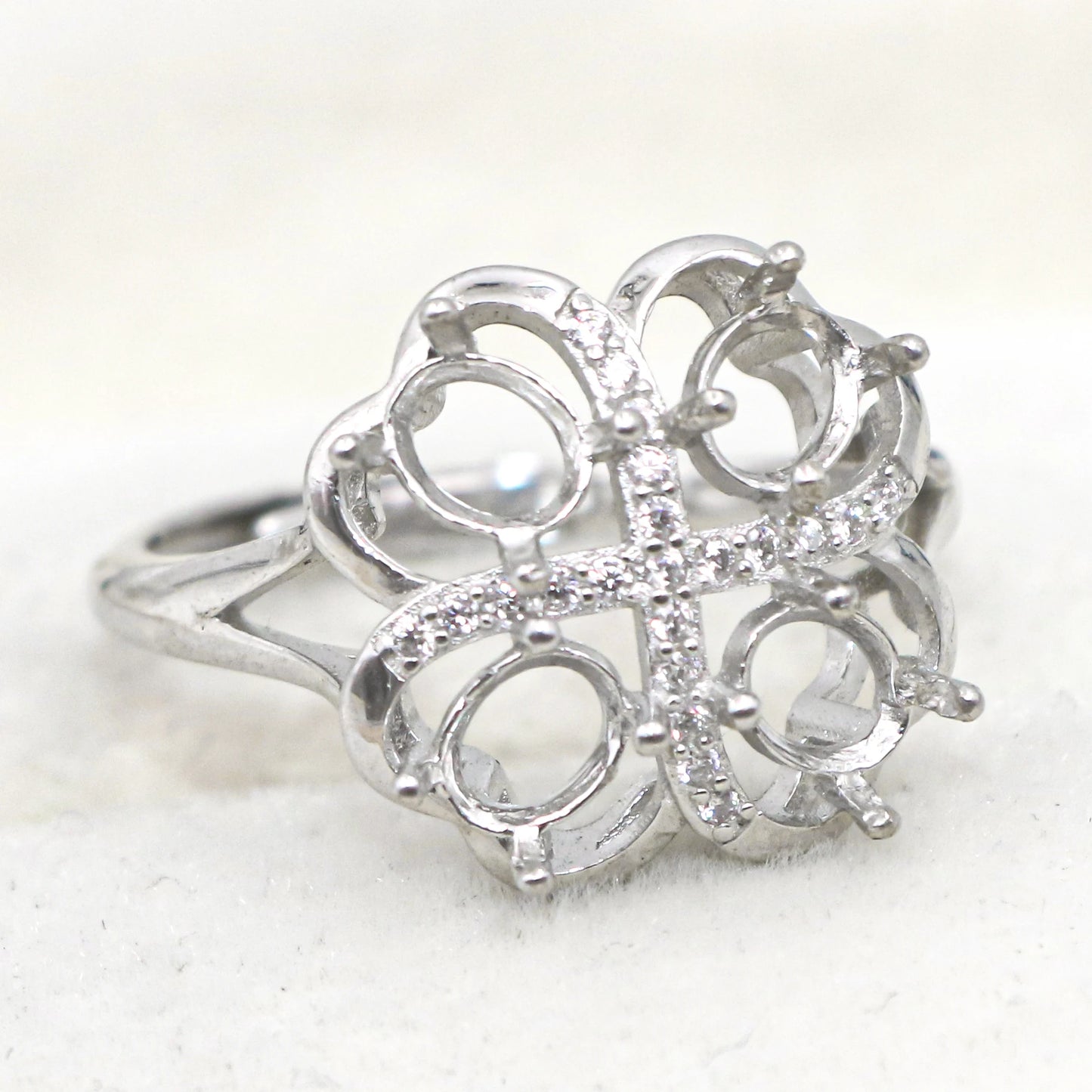 Sterling Silver 4*5mm Semi Mount Ring Empty Frame Blank Support Claw Setting S925 Base Holder Without Center Stone for DIY In