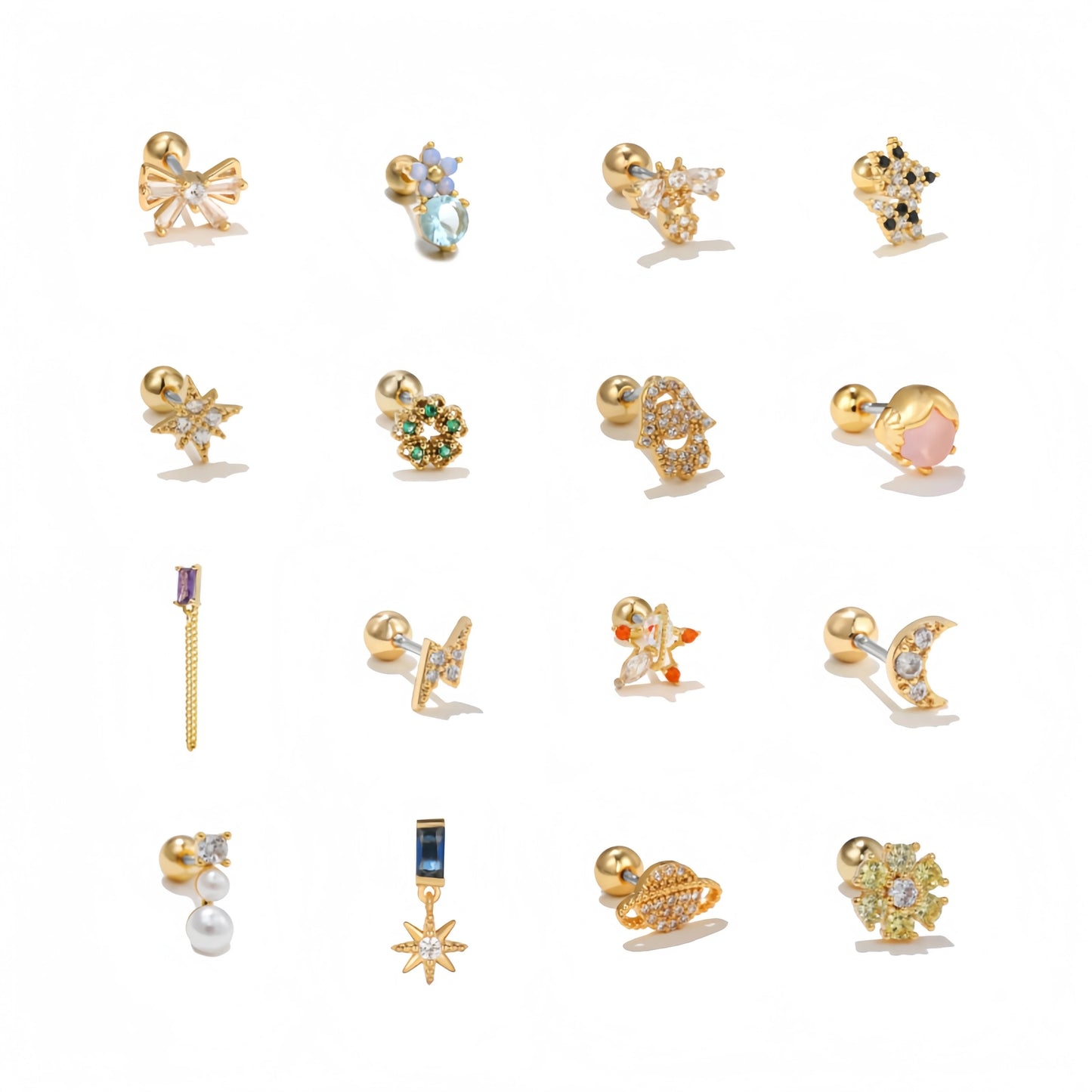 Wholesale New 18k Gold Plated Western Earrings Studs Color Screw Twist Exquisite Zircon Piercing Ear Stud Women Jewelry
