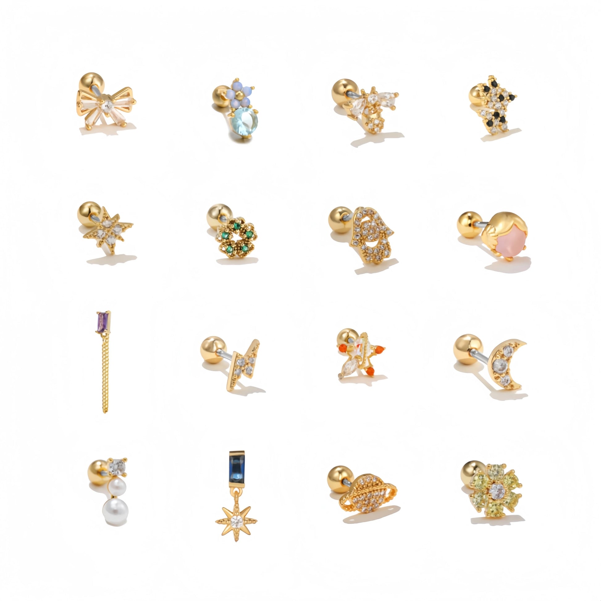 Wholesale New 18k Gold Plated Western Earrings Studs Color Screw Twist Exquisite Zircon Piercing Ear Stud Women Jewelry
