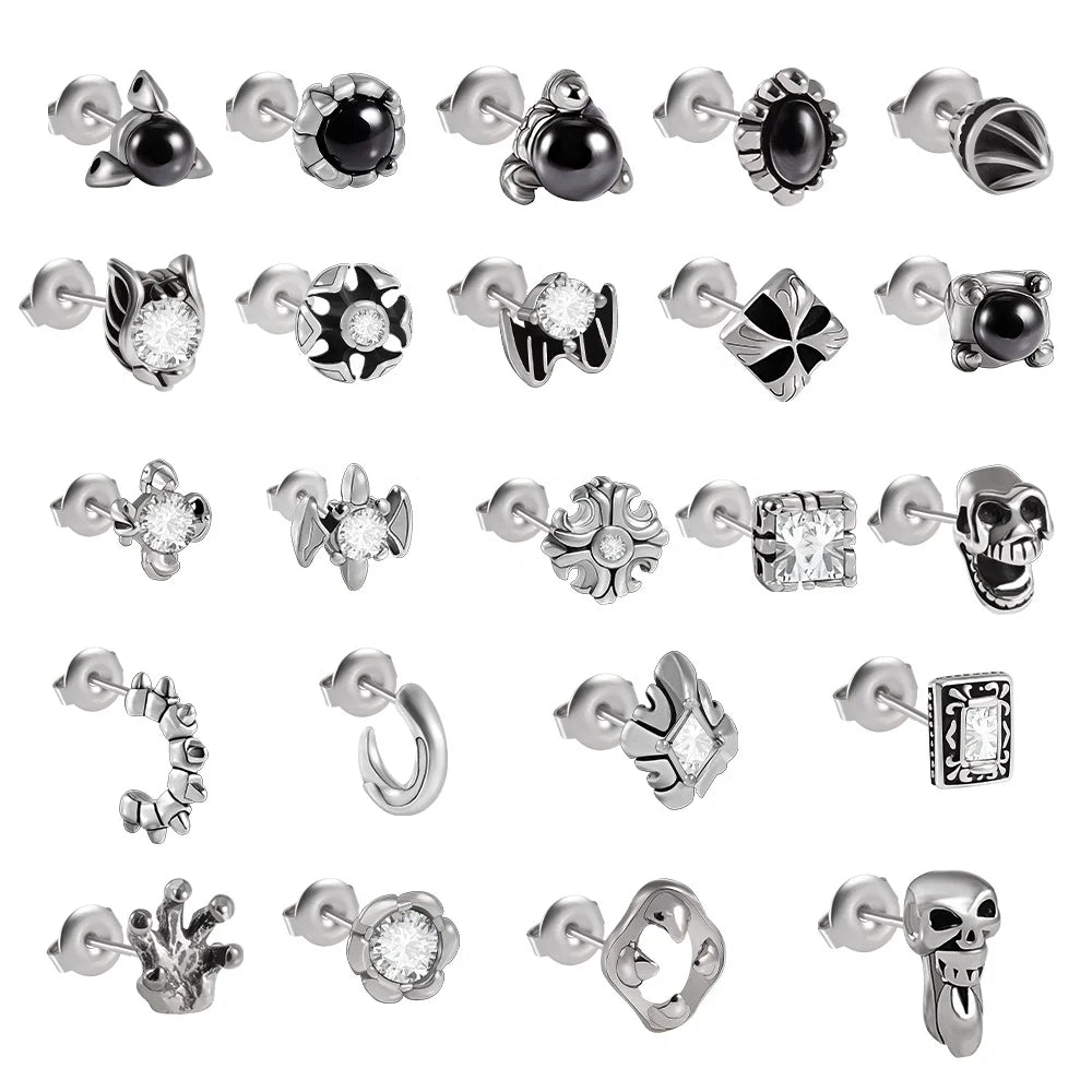 Stainless Steel Gold Plated Punk Skull Stud Earrings Zircon for Tragus Cartilage Helix Lobe Piercing Unisex Wedding Gift Jewe