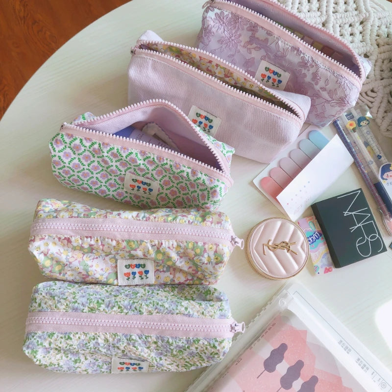 Retro Flower Ladies Small Storage Bags Simple Portable Women's Cosmetic Bag Casual Travel Clutch Purse Cute Girls Pencil Case