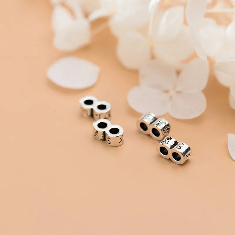 Retro 925 Sterling Silver Six Words Proverbs Spacer Beads Double Row of Hole Charm Beads Bracelet Accessories