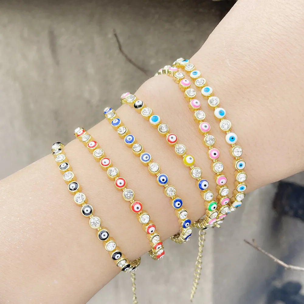 Wholesale Fashion Jewelry Adjustable Thin Evil Eye Bracelet Zircon Hand Chain Bracelet for Women