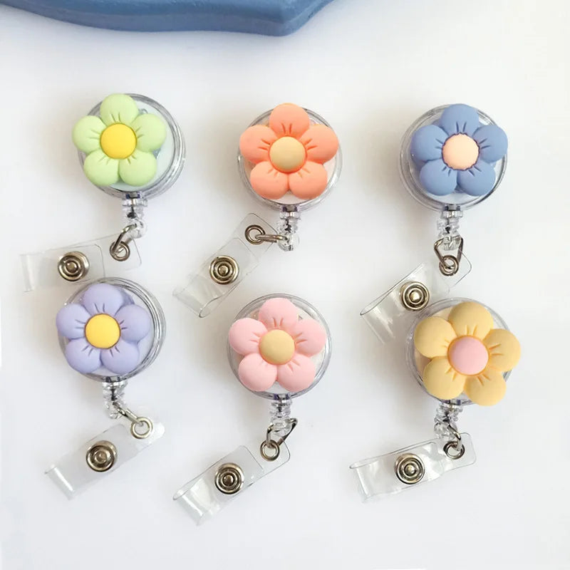 Cute Flower Badge Reel Retractable ID Card Holder Badge Reel Nurse Acrylic Badge Reels Wholesale