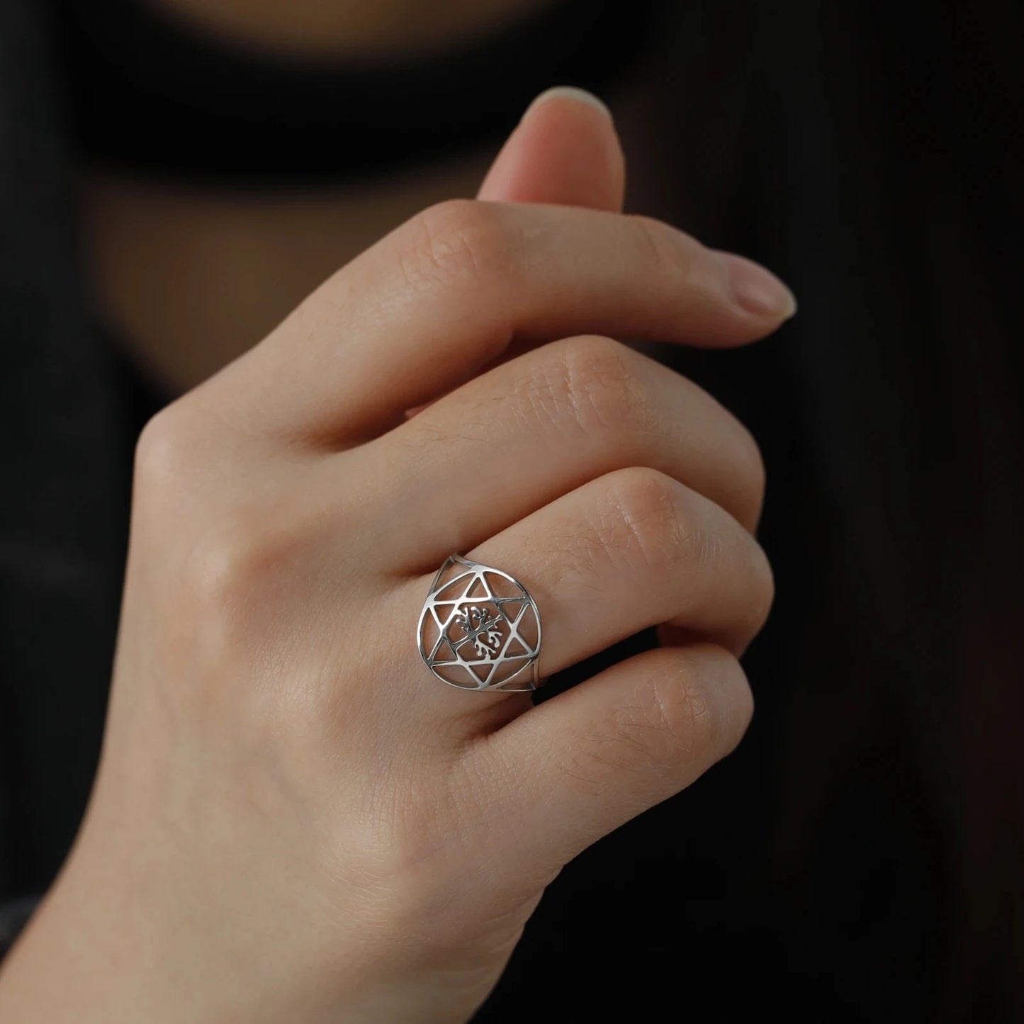 Stainless Steel Open Rings Hollow Star of David Vintage Tree of Life Adjustable Finger Ring for Women Men Jewelry Birthday Gi