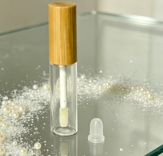 5ml Hot Sale Wholesale clear Empty Liquid Lip Glossy Packaging Bamboo Lid with White Brush White Wand