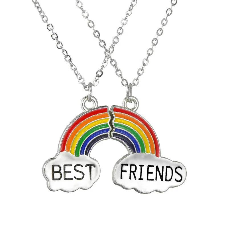 Wholesale 2pcs/set Cute Pendant Friendship Kids/Korean Couple Necklace Rainbow Cloud Pendant Necklace Women Necklace