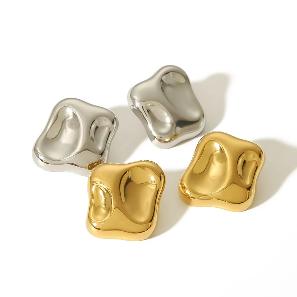 New Stainless Steel Hammer Pattern Irregular square Bump Anti-allergy Earrings 18k Gold High Sensitivity Earrings