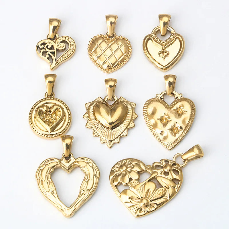 S1215 Small Non Tarnish Religious Religion Jewelry Supplies 18K Gold Plated Stainless Steel Open Heart Charm Pendants Religio