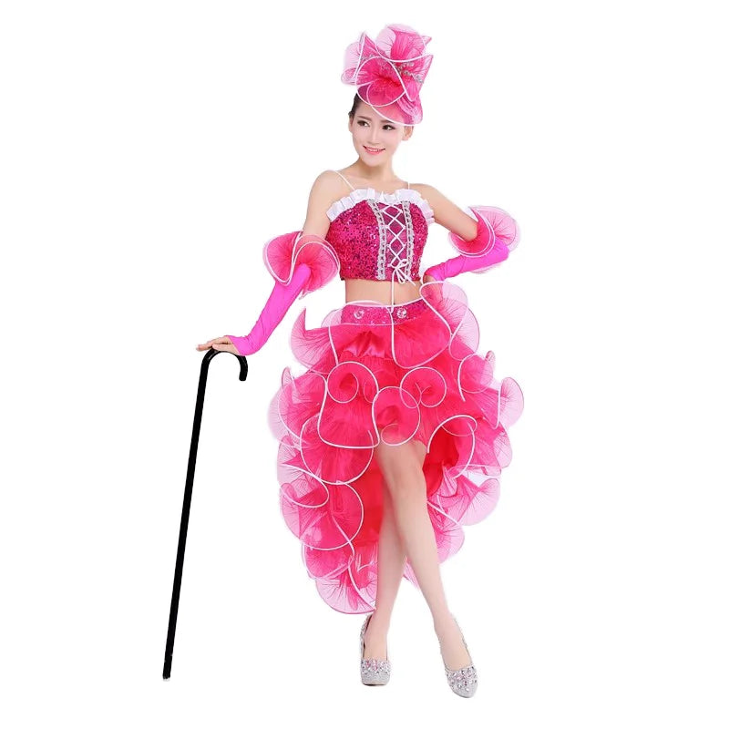 Custom Sequin Tutu Skirt Jazz Dance Costume for  Adult Women Ballroom Performance Dress and Opening Ceremony Outfit