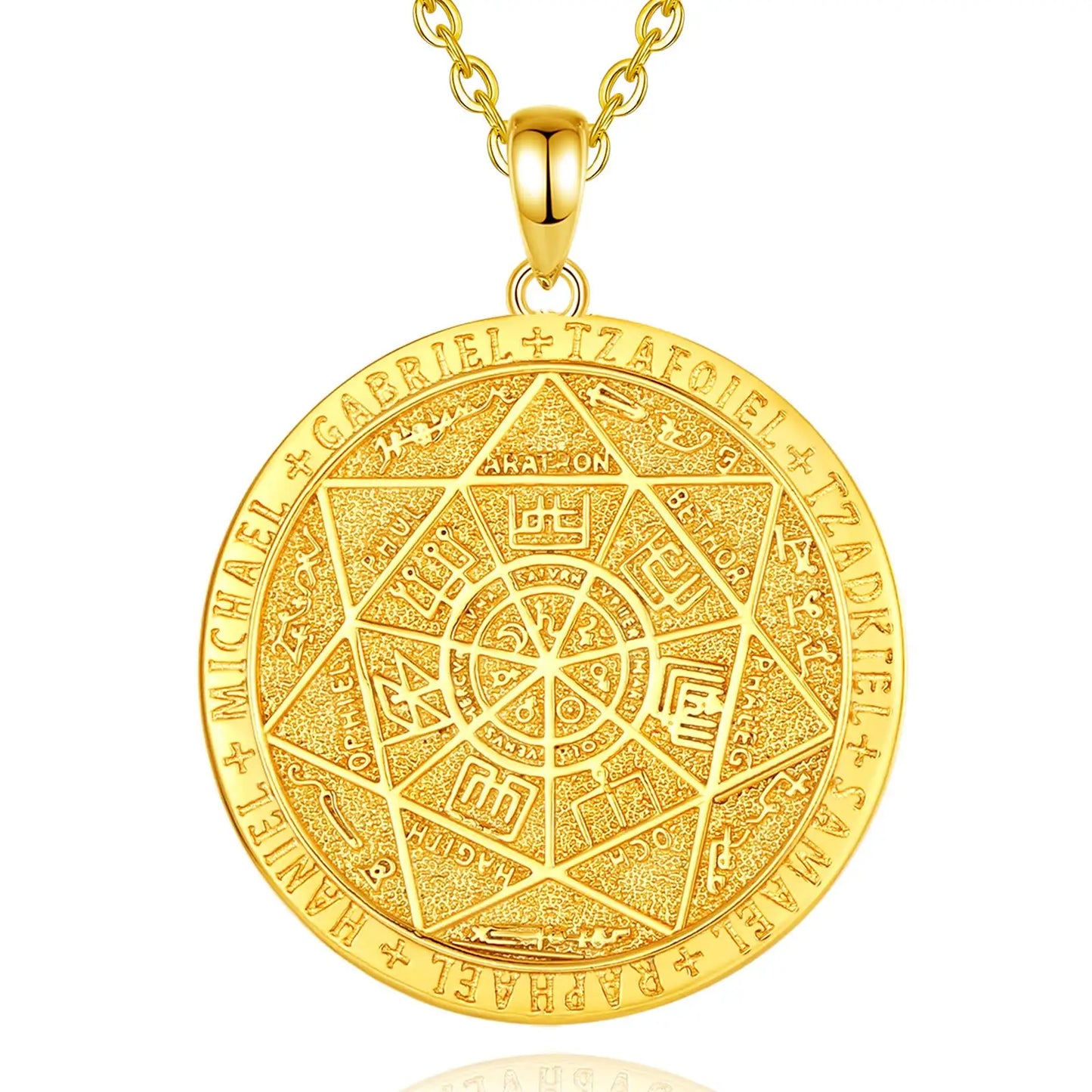 Merryshine Gold Plated 925 Sterling Silver Jewelry 7 Saint Michel Archangel Raphael Seal Pendant Necklace for Men