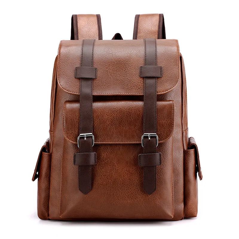 Vintage European American Style PU Leather Backpack Large Capacity Travel Laptop Backpack Zipper Closure College for Men Wome