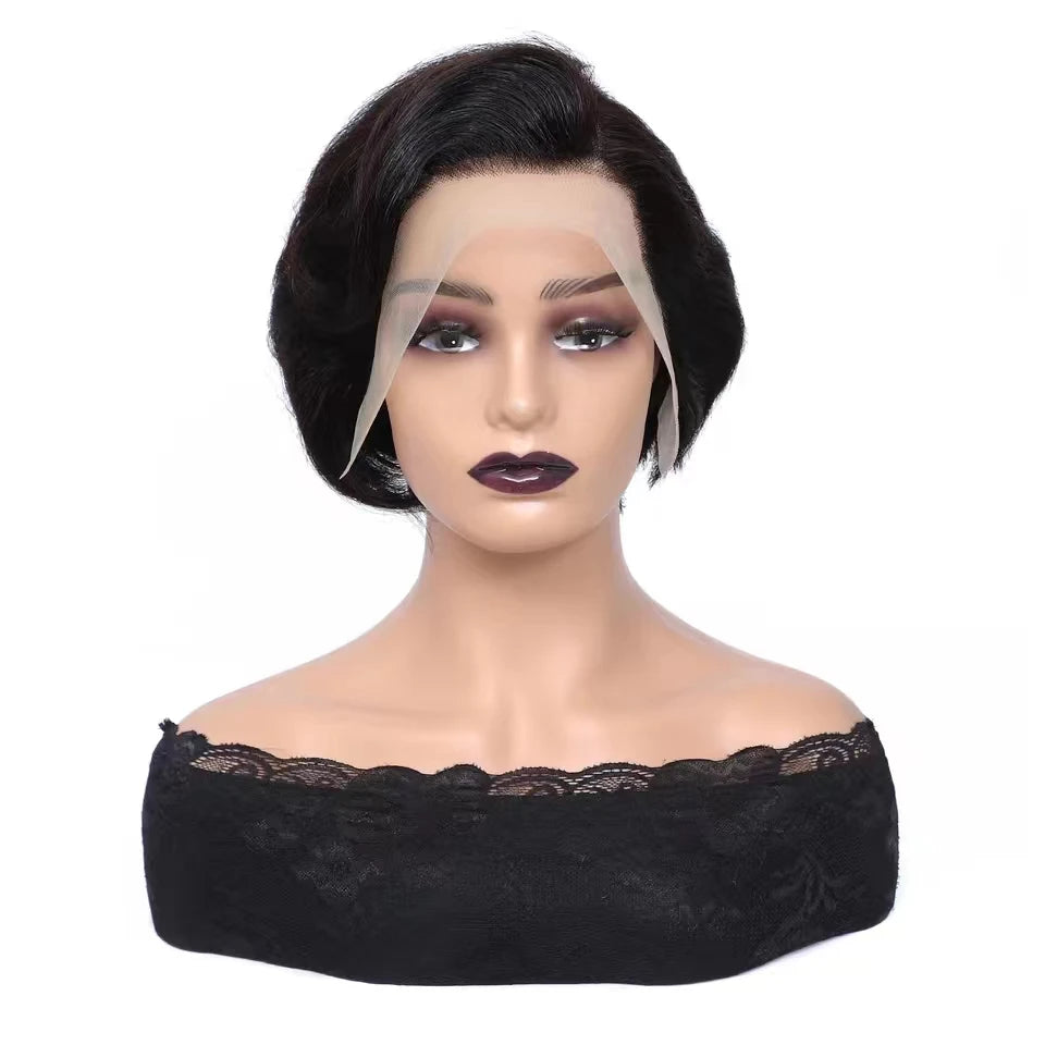 6 Inch Wholesale Short Straight Pixie Cut Wigs Virgin Brazilian Human Hair Lace Frontal Wigs for Black Women
