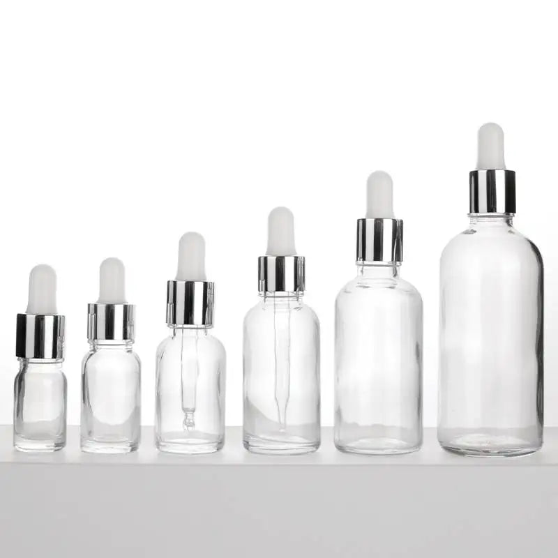 Luxury Frosted Euro Essential Oil & Serum Glass Bottles with Slivery Eye Dropper Screen Printing 5ml-100ml Capacities