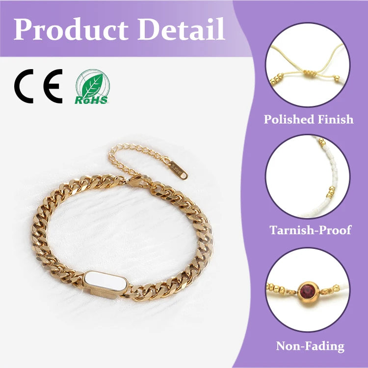 Custom Logo Simple 316L Stainless Steel Charm Bracelet for Women Men Gold Korean Fashion Accessories