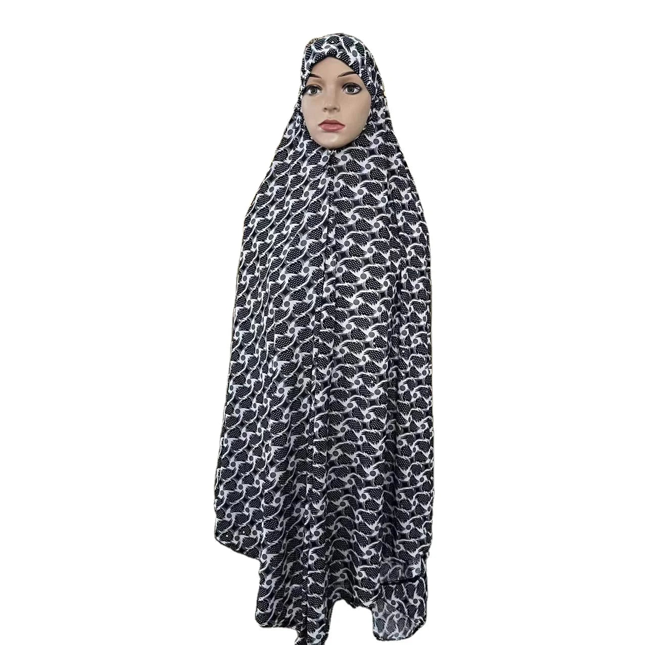 Cheap Pattern Printed Stretchy Khimar Islamic Ramadan Muslim Long Prayer Hijab Sets Polyester+Spandex Lightweight 8 Colors 3X