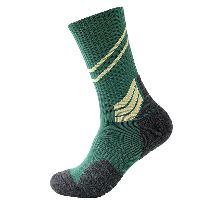 Cushioned Bottom Anti-slip Striped and Shock Absorption Running High Tube Towel Bottom Absorb Basketball Socks