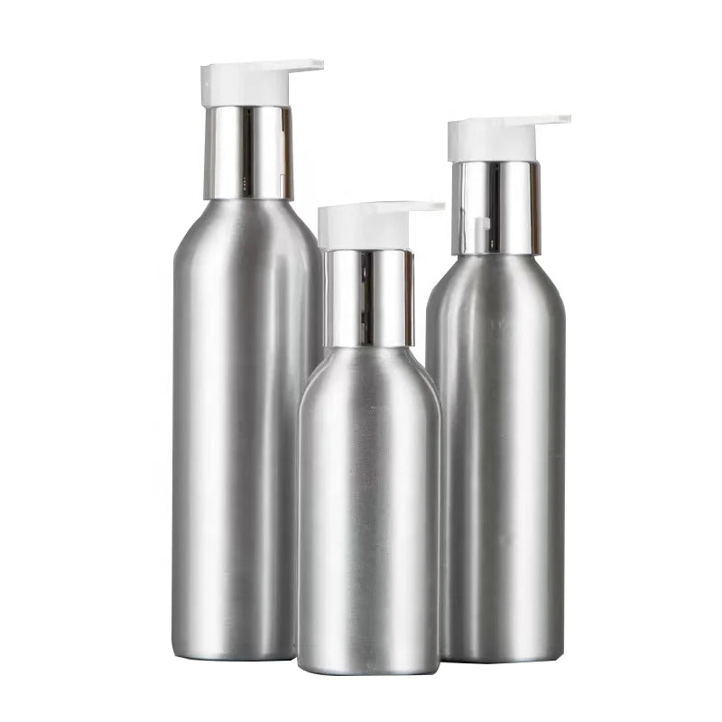 Custom Luxury 300ml/500ml Aluminum Silver Cosmetic Bottle Pump Face Cream Skin Care Perfume Essential Oil Lipstick Makeup Too