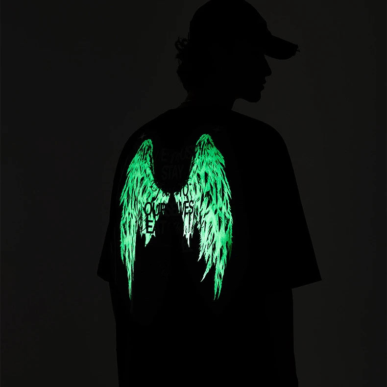 Wholesale T-shirt Streetwear Luminous T Shirt Oversized Black Glow in the Dark Plus Size Clothes Men T-shirts