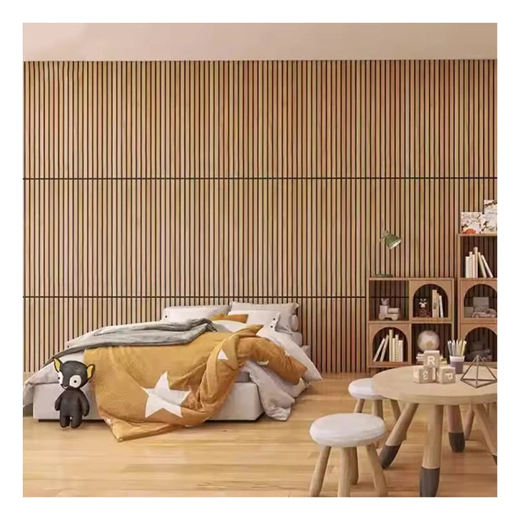 Sample Link/ Custom Natural Oak Wood Veneer Acoustic Akupanels Black 2600X600 Ceiling Wandpaneel Akustik Slat Wall Panel