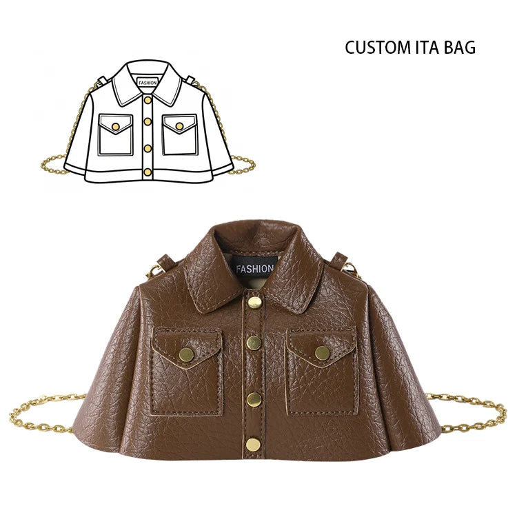 Solid PU Leather Funny Jacket Shaped Handbag Cute Women's Messager Bags Crossbody Purse