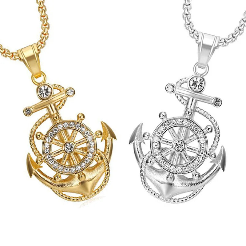 Fatingna 316L Stainless Steel Anchor Model Pendant Necklace Street Hip Hop Style Men Waterproof Necklace Wholesale