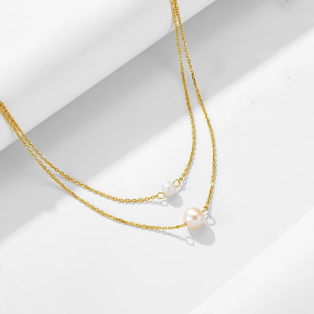 Fashion Jewelry 925 Sterling Silver Pearl Necklaces Natural Freshwater Pearls Double Layer Chain Gold Plated Necklaces for Wo