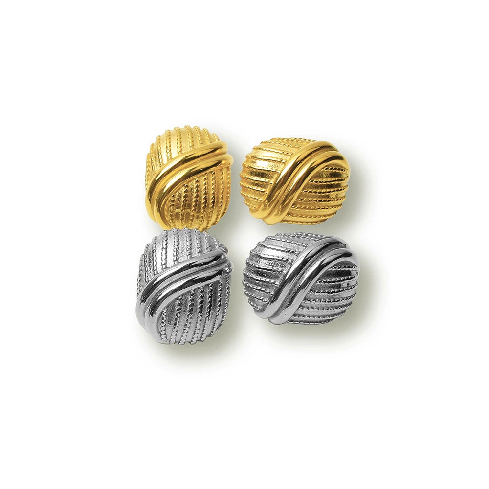 New Fashionable Ins 18K Oval Bead Stud Earrings for Women 316L Titanium Stainless Steel Jewelry with PVD Plating
