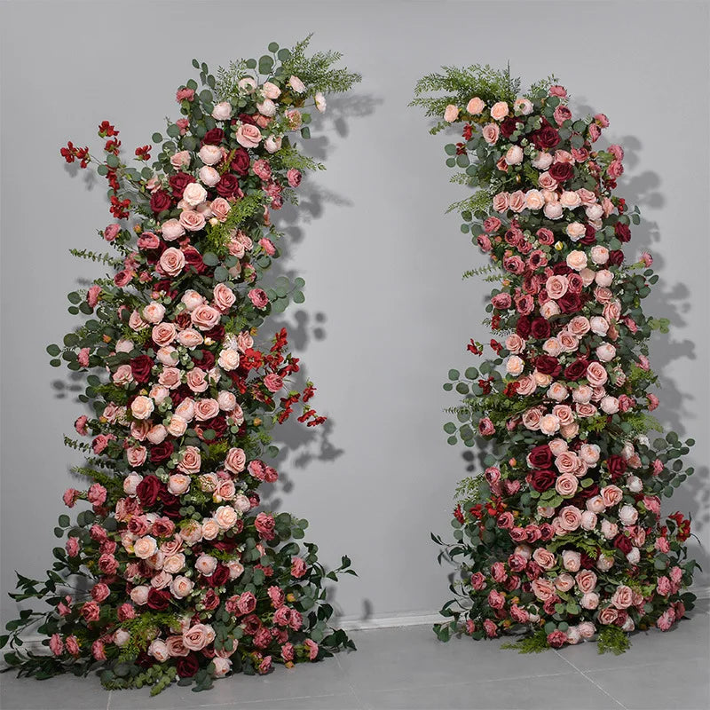 EG-WDV79 New Design Luxury Wedding Backdrop Floral Arrangement Artificial Green Red Flower Wedding Horn Arch Forest