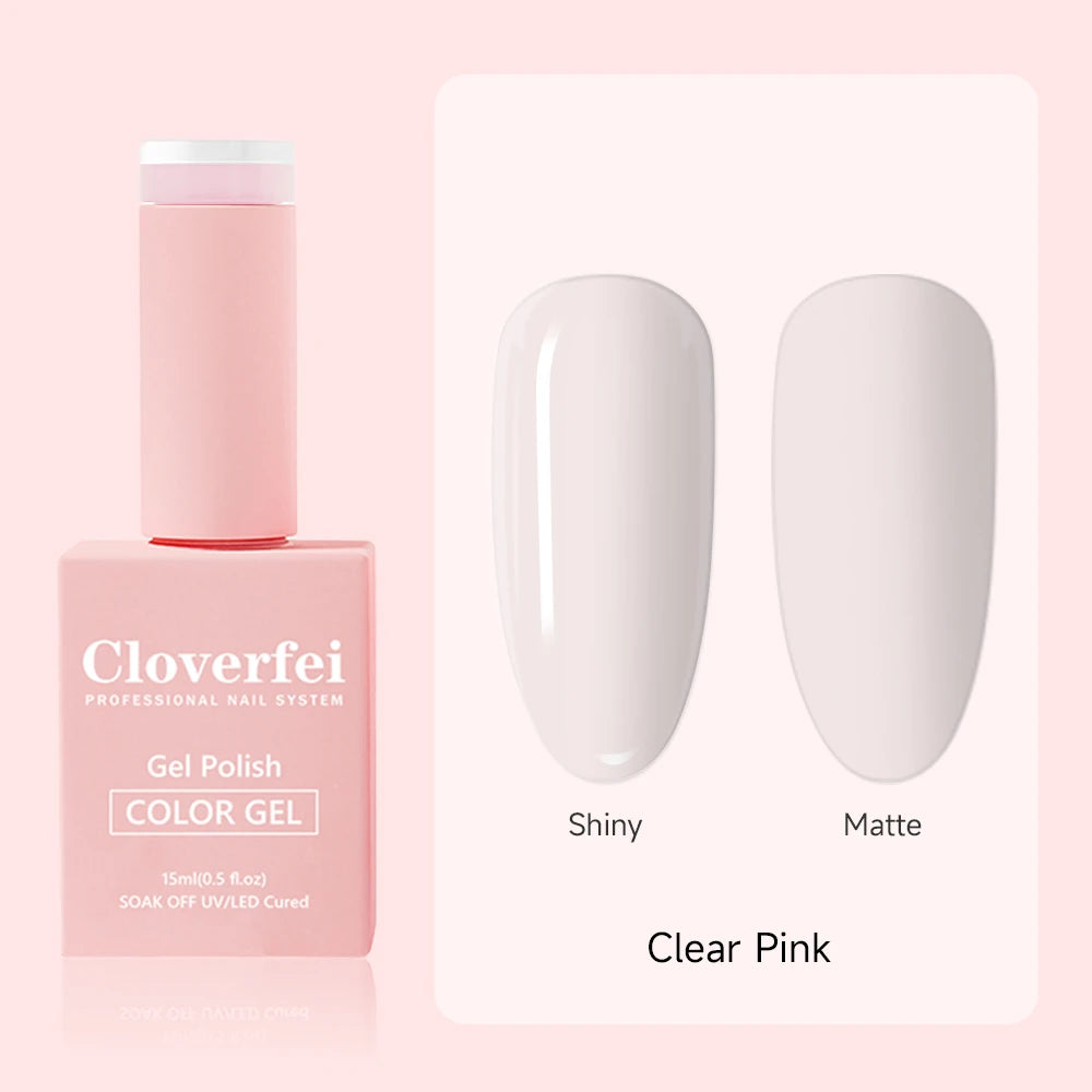 Cloverfei Professional Clear Pink Rubber Base Gel Color Soak Off 15ml Nail Gel Polish Led Lamp Uv Gel Polish for Nail Salon