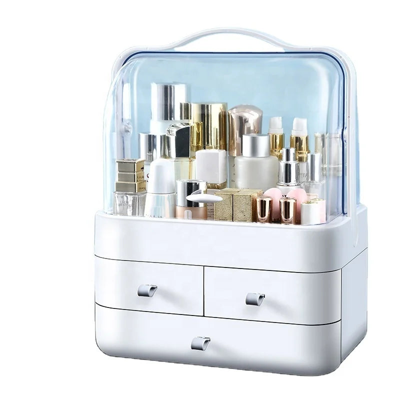 Dustproof Large Cosmetic Storage Box Organizer Modern Waterproof Plastic 39.5x20.4x29.8cm Desktop Makeup Jewelry Organizer