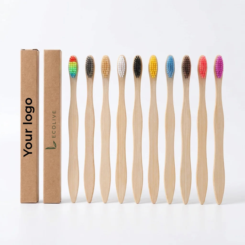 Custom Logo Sustainable Bamboo Toothbrush Ergonomic Wholesale Eco Friendly Soft Bristle Wooden Tooth Brush Pack Charcoal Adul