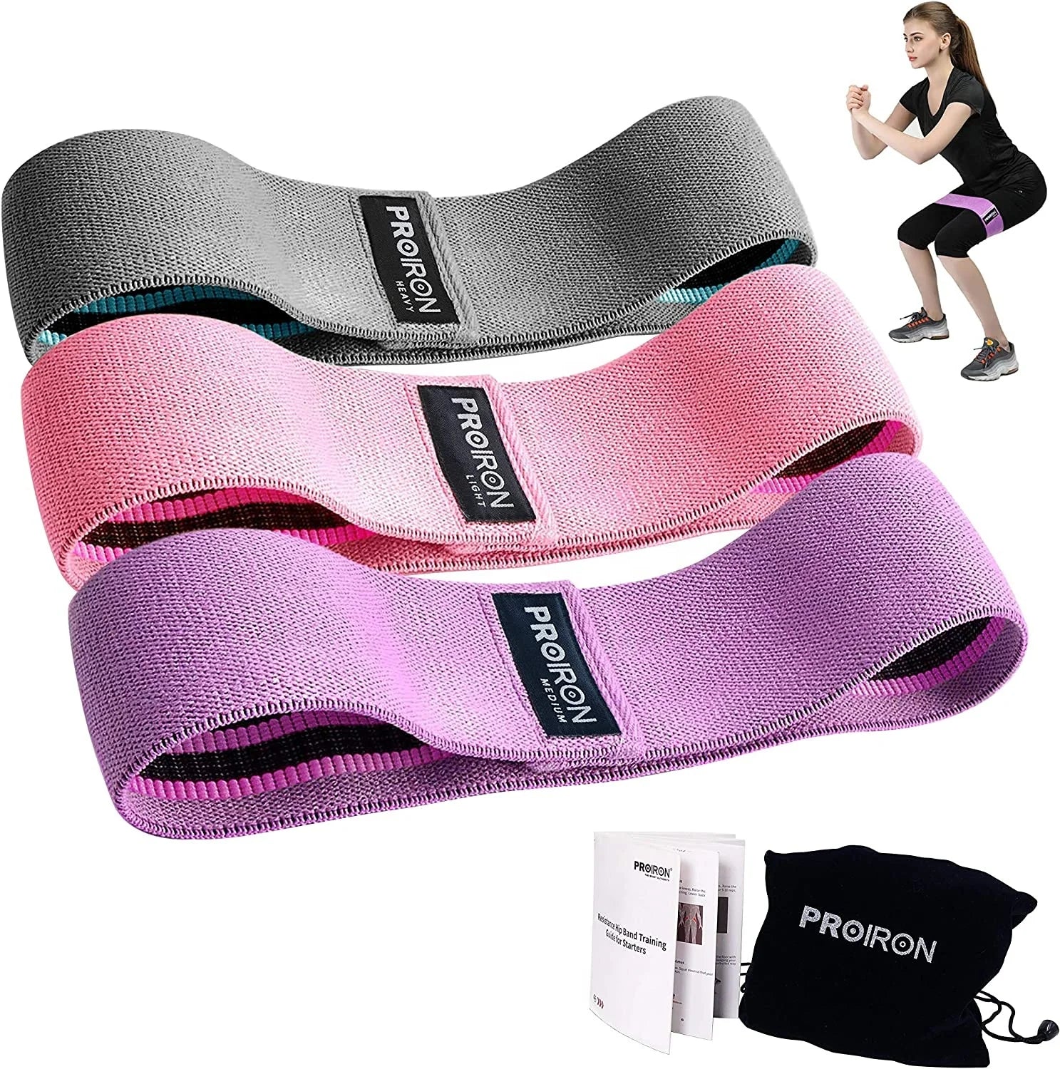 PROIRON Strength Training Fabric Glute Non-Slip Booty Exercise Fitness Hip Circle Fabric Resistance Bands Set for Women